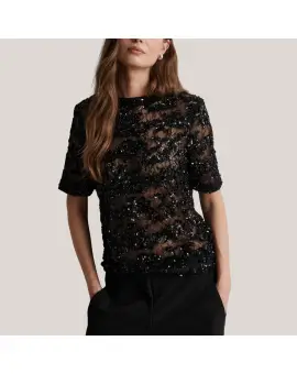 Shadie Blouse, pailletbluse i sort -