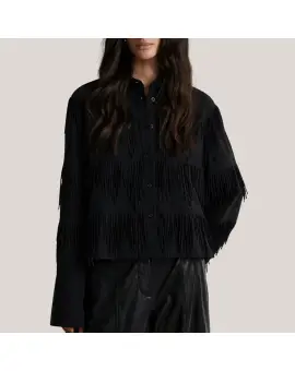 Dancing Cropped Shirt, skjorte med fryns detalje i sort - Nyheder