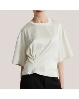 Opala Blouse, cream farvet satin bluse med drapering - Nyheder